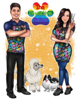 The Pawsitive Salon — our groomers with a poodle and a papillon